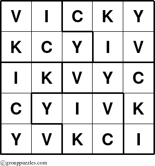 The grouppuzzles.com Answer grid for the Vicky puzzle for 