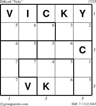 The grouppuzzles.com Difficult Vicky puzzle for , suitable for printing, with all 7 steps marked