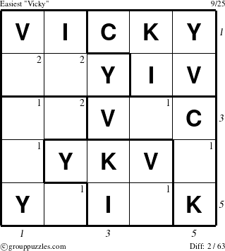 The grouppuzzles.com Easiest Vicky puzzle for  with all 2 steps marked