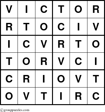 The grouppuzzles.com Answer grid for the Victor puzzle for 