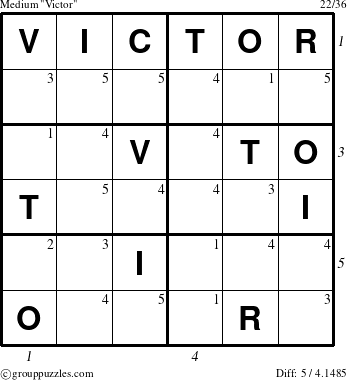 The grouppuzzles.com Medium Victor puzzle for  with all 5 steps marked