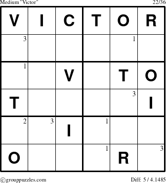 The grouppuzzles.com Medium Victor puzzle for  with the first 3 steps marked
