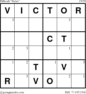 The grouppuzzles.com Difficult Victor puzzle for  with the first 3 steps marked