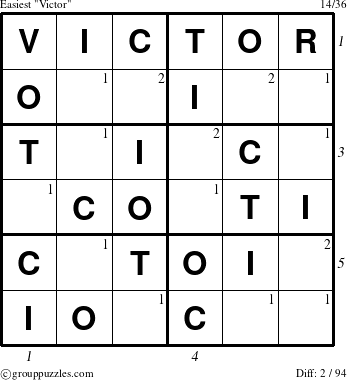 The grouppuzzles.com Easiest Victor puzzle for  with all 2 steps marked