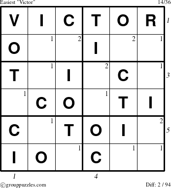 The grouppuzzles.com Easiest Victor puzzle for , suitable for printing, with all 2 steps marked