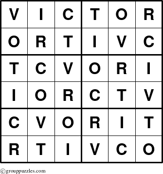 The grouppuzzles.com Answer grid for the Victor puzzle for 