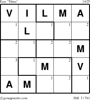 The grouppuzzles.com Easy Vilma puzzle for  with the first 3 steps marked
