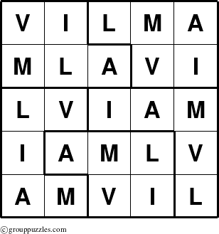 The grouppuzzles.com Answer grid for the Vilma puzzle for 