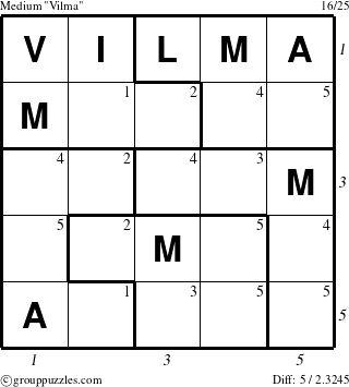The grouppuzzles.com Medium Vilma puzzle for  with all 5 steps marked