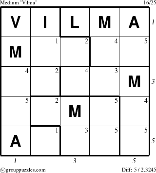 The grouppuzzles.com Medium Vilma puzzle for , suitable for printing, with all 5 steps marked