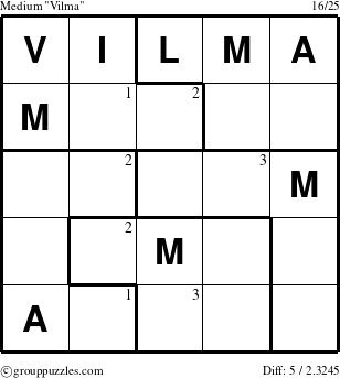 The grouppuzzles.com Medium Vilma puzzle for  with the first 3 steps marked