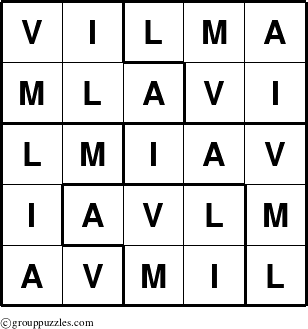 The grouppuzzles.com Answer grid for the Vilma puzzle for 