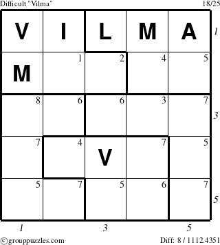 The grouppuzzles.com Difficult Vilma puzzle for , suitable for printing, with all 8 steps marked