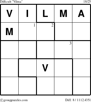 The grouppuzzles.com Difficult Vilma puzzle for  with the first 3 steps marked
