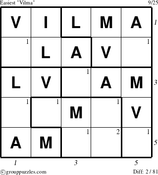The grouppuzzles.com Easiest Vilma puzzle for  with all 2 steps marked