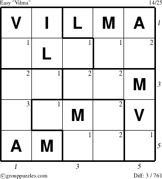 The grouppuzzles.com Easy Vilma puzzle for  with all 3 steps marked