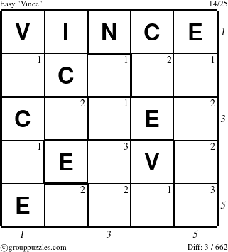 The grouppuzzles.com Easy Vince puzzle for  with all 3 steps marked