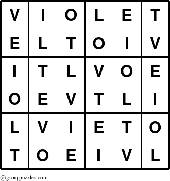 The grouppuzzles.com Answer grid for the Violet puzzle for 