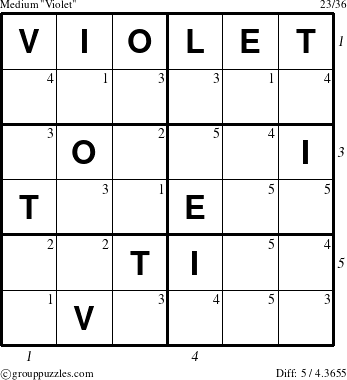 The grouppuzzles.com Medium Violet puzzle for  with all 5 steps marked