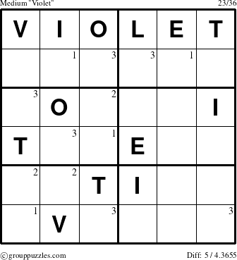 The grouppuzzles.com Medium Violet puzzle for  with the first 3 steps marked