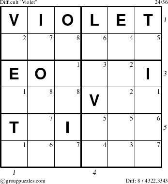 The grouppuzzles.com Difficult Violet puzzle for , suitable for printing, with all 8 steps marked