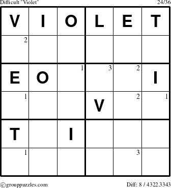 The grouppuzzles.com Difficult Violet puzzle for  with the first 3 steps marked