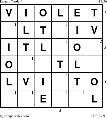 The grouppuzzles.com Easiest Violet puzzle for  with all 2 steps marked