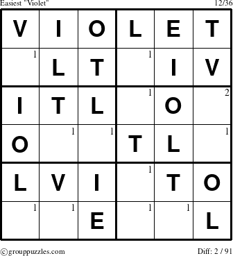 The grouppuzzles.com Easiest Violet puzzle for  with the first 2 steps marked