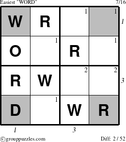 The grouppuzzles.com Easiest WORD-c1 puzzle for  with all 2 steps marked