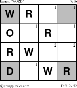 The grouppuzzles.com Easiest WORD-c1 puzzle for  with the first 2 steps marked