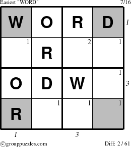 The grouppuzzles.com Easiest WORD puzzle for  with all 2 steps marked