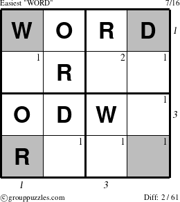 The grouppuzzles.com Easiest WORD puzzle for , suitable for printing, with all 2 steps marked