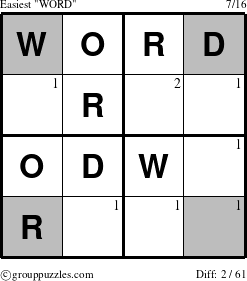 The grouppuzzles.com Easiest WORD puzzle for  with the first 2 steps marked