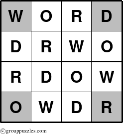 The grouppuzzles.com Answer grid for the WORD puzzle for 