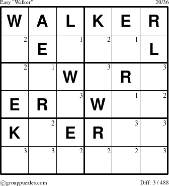 The grouppuzzles.com Easy Walker puzzle for  with the first 3 steps marked
