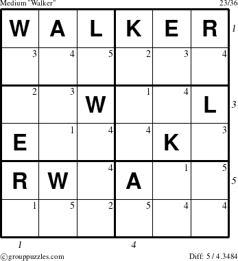 The grouppuzzles.com Medium Walker puzzle for , suitable for printing, with all 5 steps marked