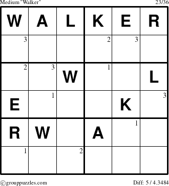 The grouppuzzles.com Medium Walker puzzle for  with the first 3 steps marked