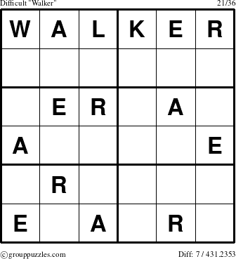 The grouppuzzles.com Difficult Walker puzzle for 
