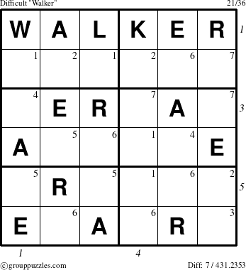 The grouppuzzles.com Difficult Walker puzzle for  with all 7 steps marked