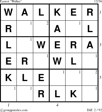 The grouppuzzles.com Easiest Walker puzzle for  with all 2 steps marked