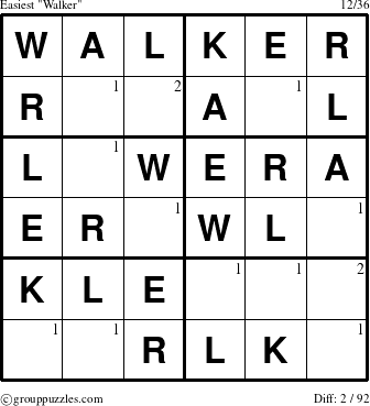 The grouppuzzles.com Easiest Walker puzzle for  with the first 2 steps marked