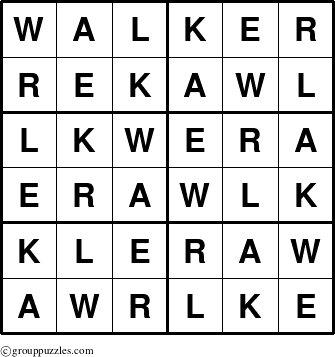 The grouppuzzles.com Answer grid for the Walker puzzle for 