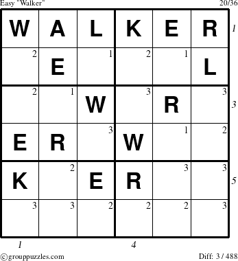 The grouppuzzles.com Easy Walker puzzle for  with all 3 steps marked