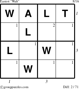 The grouppuzzles.com Easiest Walt puzzle for , suitable for printing, with all 2 steps marked