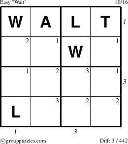 The grouppuzzles.com Easy Walt puzzle for  with all 3 steps marked