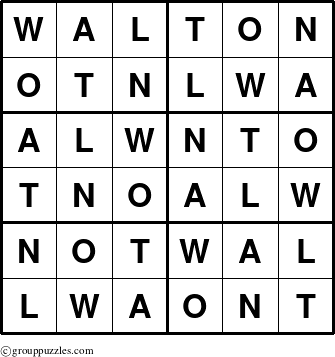 The grouppuzzles.com Answer grid for the Walton puzzle for 