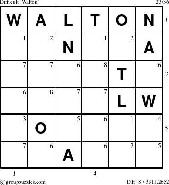 The grouppuzzles.com Difficult Walton puzzle for  with all 8 steps marked