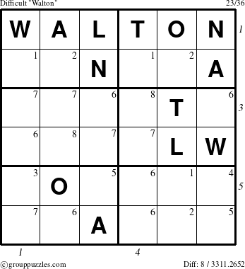 The grouppuzzles.com Difficult Walton puzzle for , suitable for printing, with all 8 steps marked