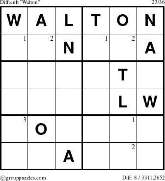 The grouppuzzles.com Difficult Walton puzzle for  with the first 3 steps marked