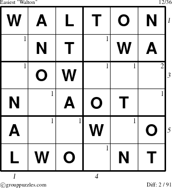 The grouppuzzles.com Easiest Walton puzzle for  with all 2 steps marked